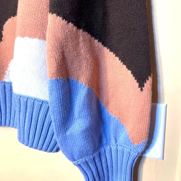 Art Turtleneck Landscape Jumper Muted Blue House of Sunny Multicolor Sweater - Picture 7 of 8